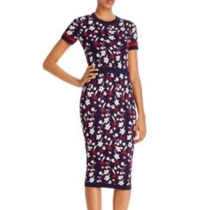 Shoshanna Floral Navy Dress Knit Midi Dress Size Medium